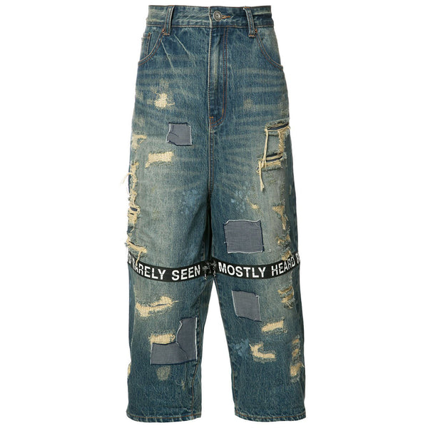 DESTROYED TICKER FEED JEANS - Mostly Heard Rarely Seen