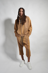 SPLICED LUXURY MOCK HOODIE - TAN