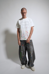 PAINT EMBROIDERED EXTRA WIDE LEG JEANS