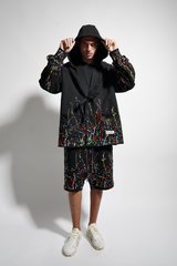 PAINT EMBROIDERED DROP CROTCH KNIT SHORT