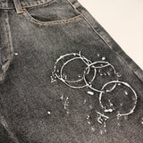 PAINT EMBROIDERED EXTRA WIDE LEG JEANS