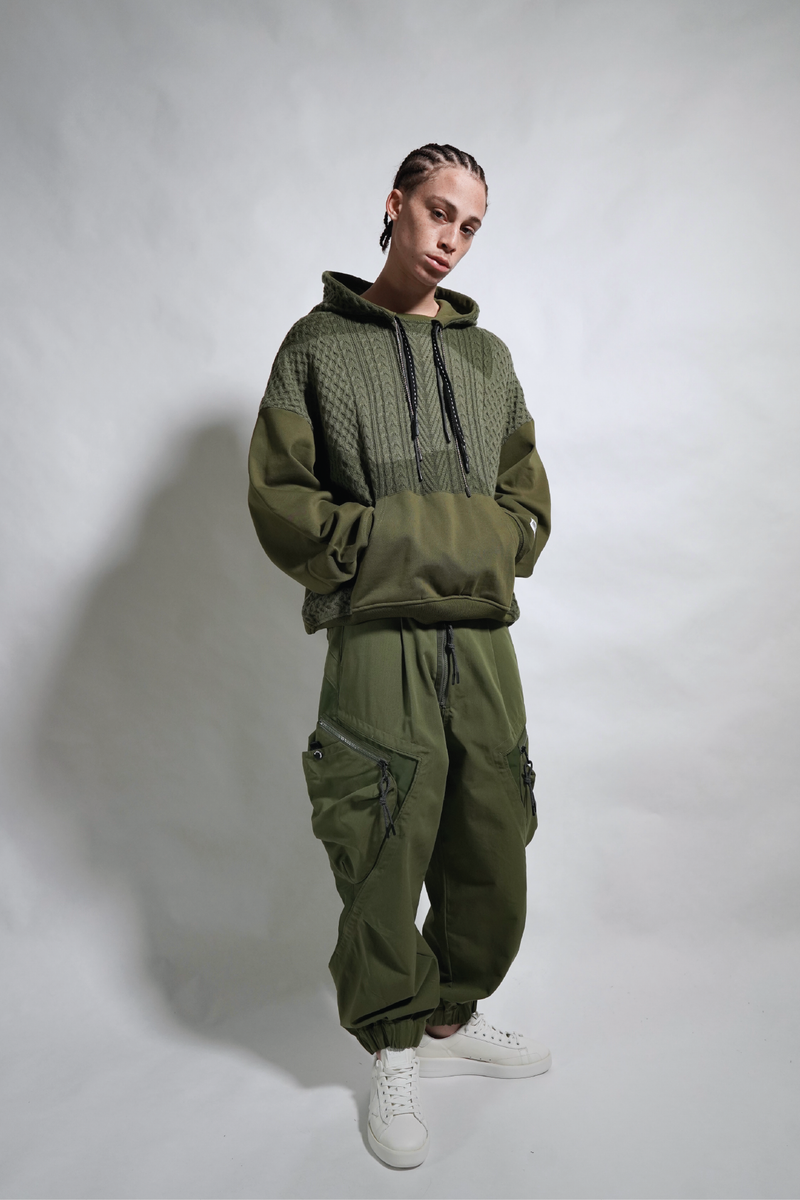 CAMO CABLE KNIT SWEATER HOODIE