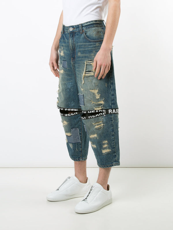 DESTROYED TICKER FEED JEANS - Mostly Heard Rarely Seen