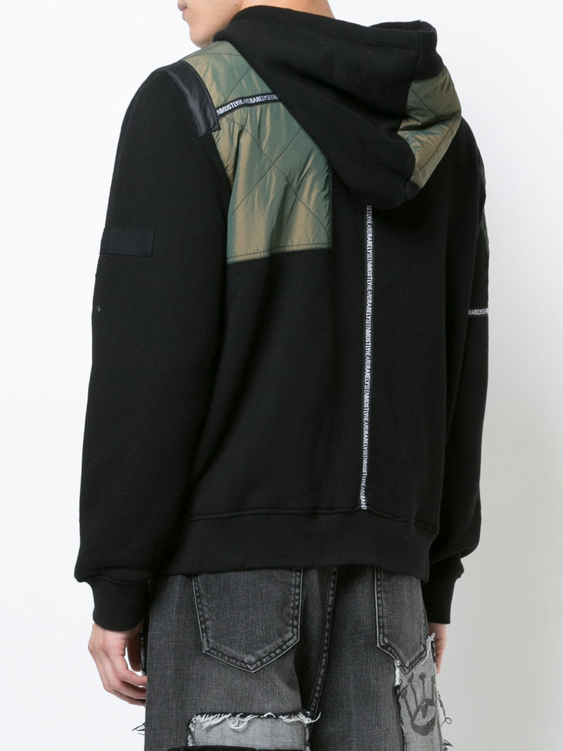 BRANDED TAPING MIXED FABRIC ZIP UP HOODIE - Mostly Heard Rarely Seen