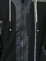 BRANDED TAPING MIXED FABRIC ZIP UP HOODIE - Mostly Heard Rarely Seen