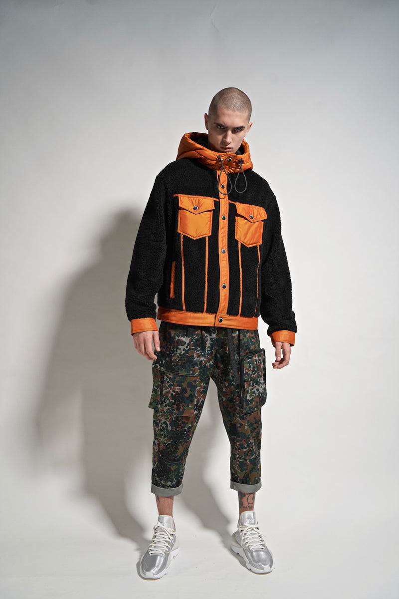 SHERPA TRUCKER JACKET BLACK/ORANGE - Mostly Heard Rarely Seen