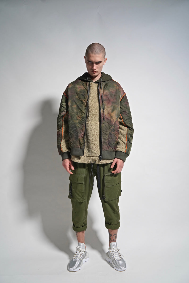 SHERPA MIXED HOODIE ARMY GREEN/KHAKI - Mostly Heard Rarely Seen