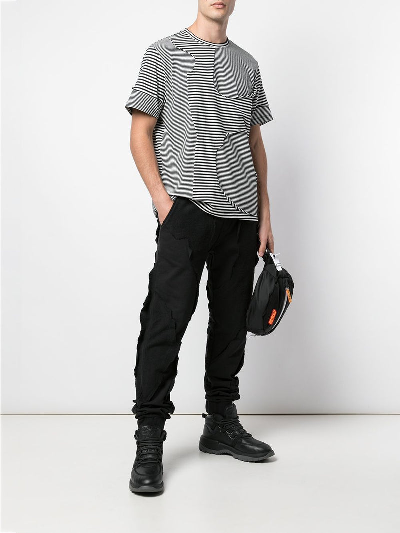 CUT ME UP TEE BLACK/OFF WHITE MIXED STRIPE - Mostly Heard Rarely Seen