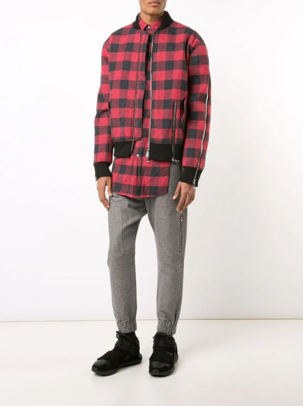 PLAID ZIPPER BOMBER JACKET RED PLAID - Mostly Heard Rarely Seen