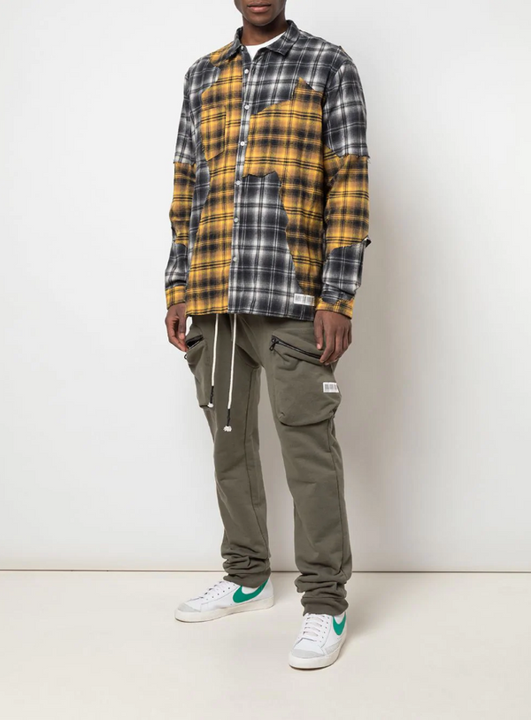CUT ME UP DROP SHOULDER SHIRT YELLOW MIX PLAID - Mostly Heard Rarely Seen
