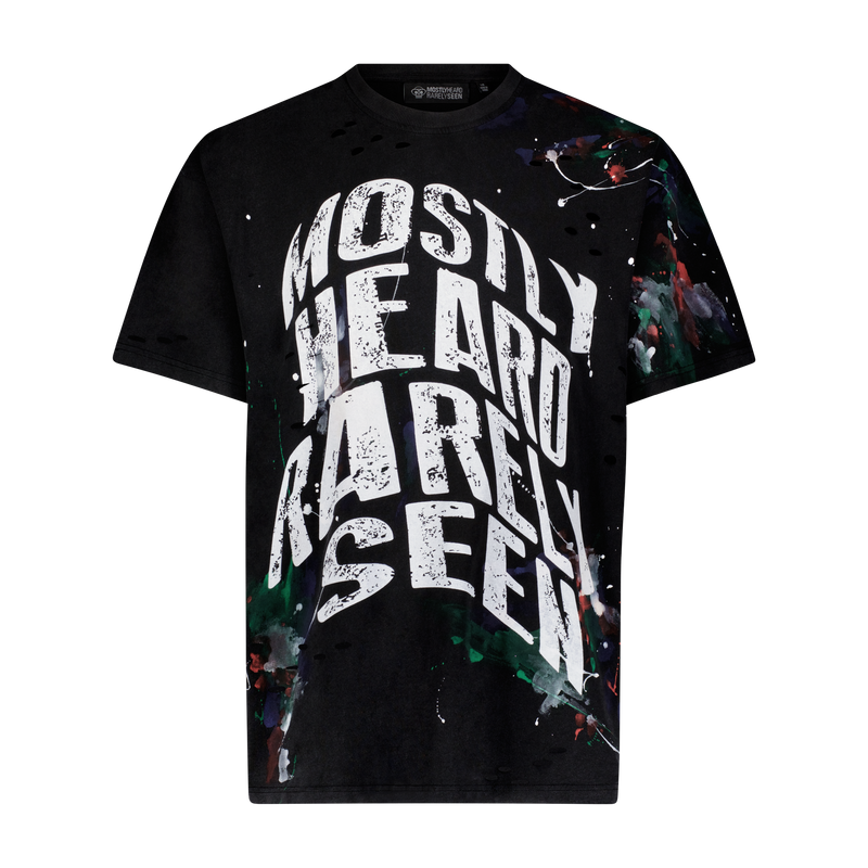 "WARPED TEXT SPLATTER PAINT" TEE - Mostly Heard Rarely Seen
