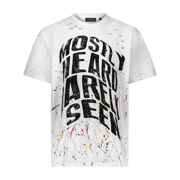 "WARPED TEXT SPLATTER PAINT" TEE - Mostly Heard Rarely Seen