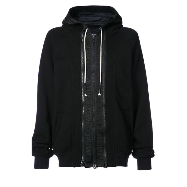 BLACK BRANDED TAPING ZIP UP HOODIE - Mostly Heard Rarely Seen