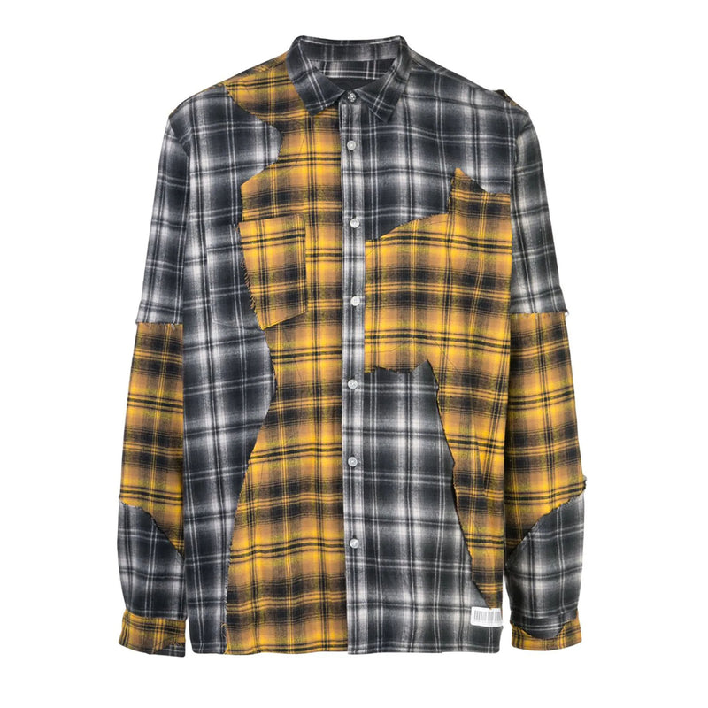 CUT ME UP DROP SHOULDER SHIRT YELLOW MIX PLAID - Mostly Heard Rarely Seen