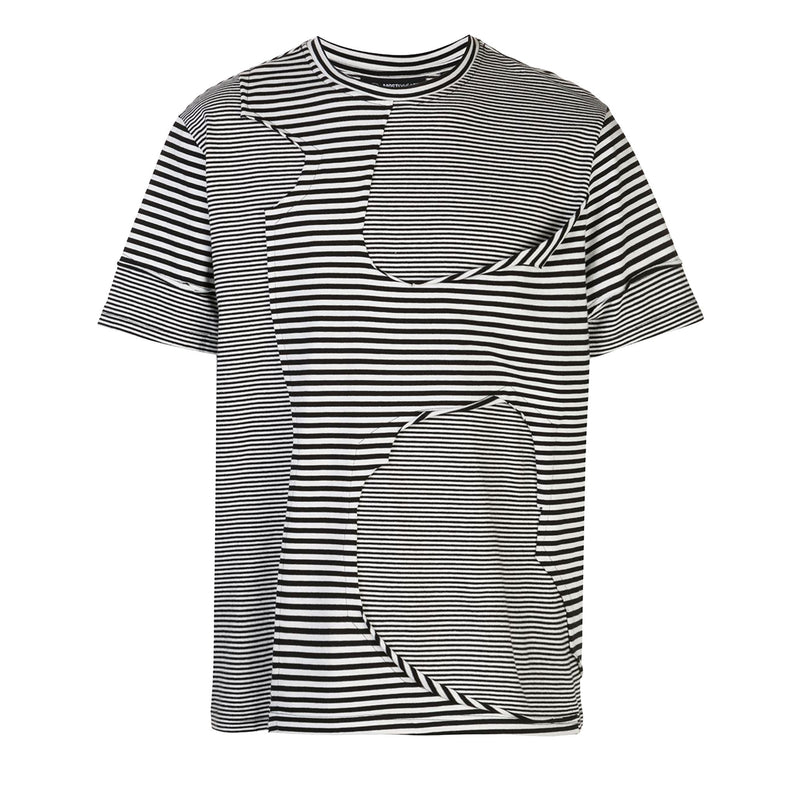 CUT ME UP TEE BLACK/OFF WHITE MIXED STRIPE - Mostly Heard Rarely Seen