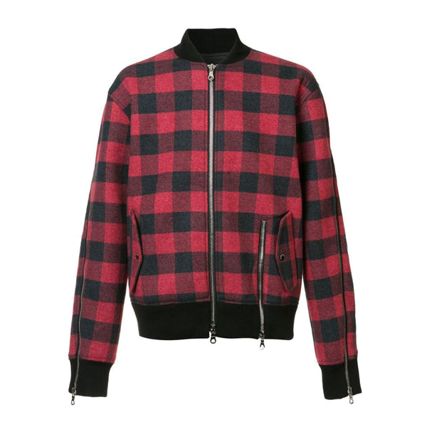 PLAID ZIPPER BOMBER JACKET RED PLAID - Mostly Heard Rarely Seen