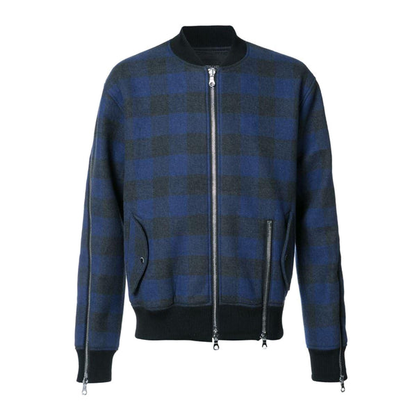 PLAID ZIPPER BOMBER JACKET NAVY PLAID - Mostly Heard Rarely Seen